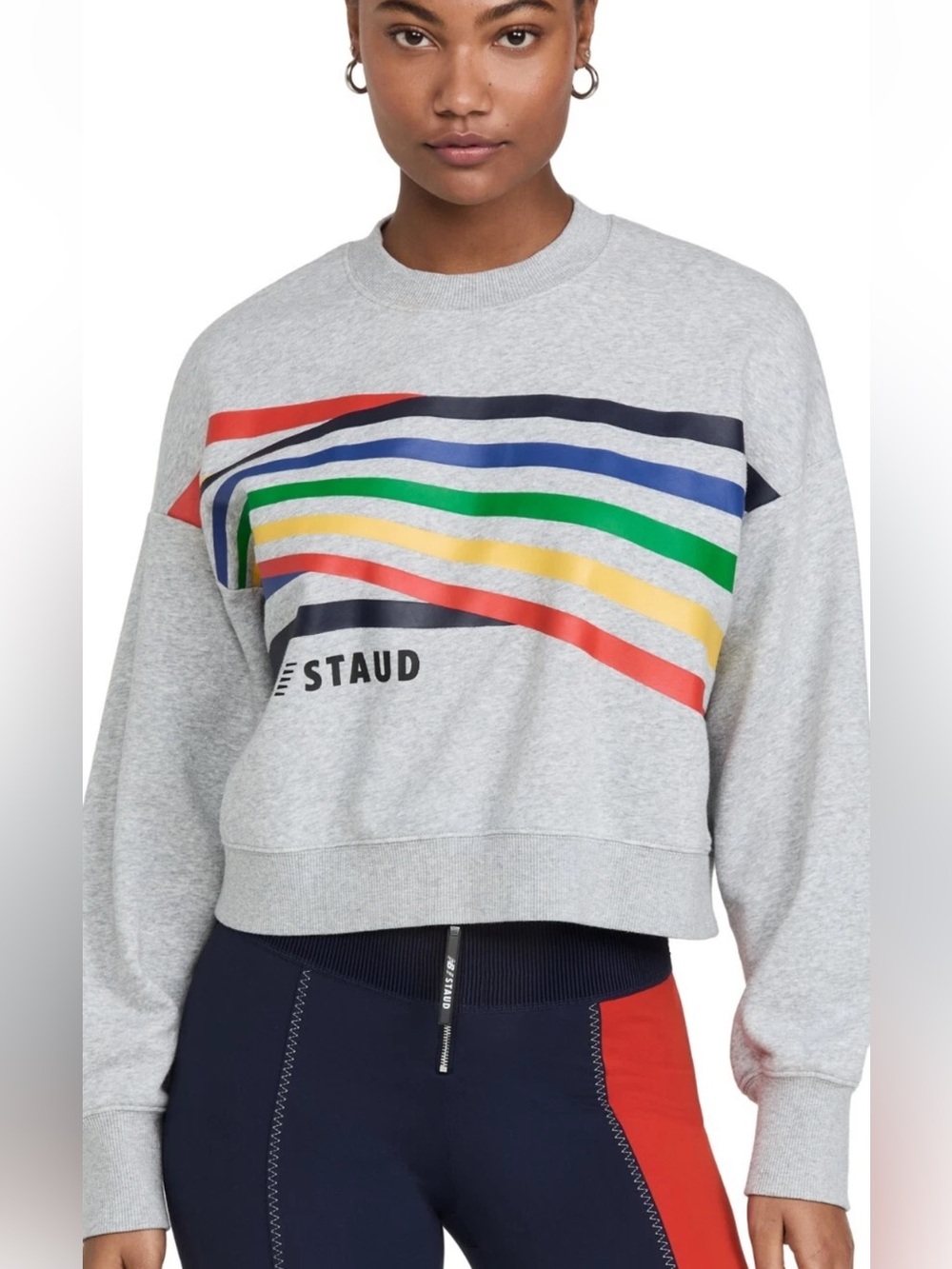 STAUD x New Balance Classic Crewneck Oversized Sweatshirt in Graphic Gray Size S